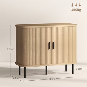 Buffet style scandinave 2 portes coulissantes acier noir aspect bois clair