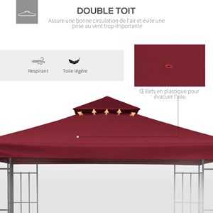 Toile de rechange tonnelle 3 x 3 m polyester bordeaux