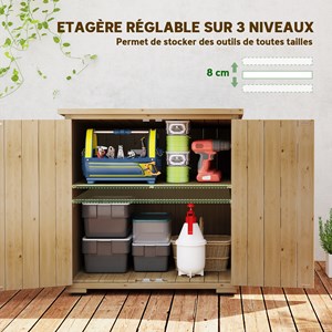 Armoire de jardin 2 portes croisillons étagère toit bitumé bois