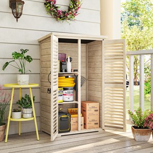Armoire de jardin 2 portes persiennes 2 étagères bois pré-huilé