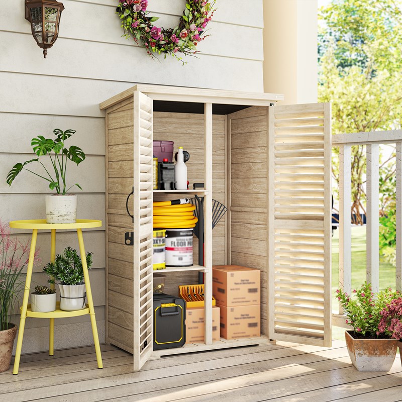 Armoire de jardin 2 portes persiennes 2 étagères bois pré-huilé