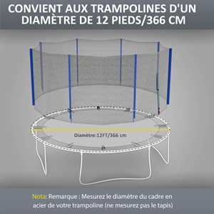 Filet de sécurité trampoline porte zipée ø 366 cm 8 poteaux