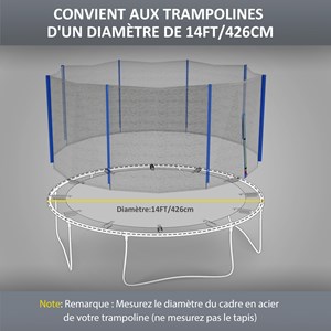 Filet de sécurité trampoline porte zipée ø 426 cm 8 poteaux