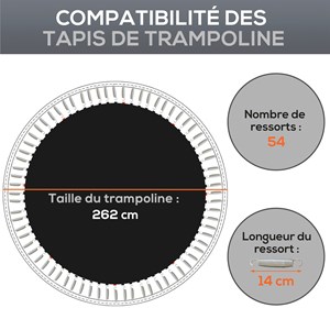 Tapis de rechange trampoline ø 3 m ressorts 14 cm outil 54 crochets en v inclus