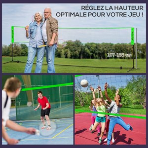 Ensemble set complet de badminton, pickleball et volleyball 3 en 1 réglable