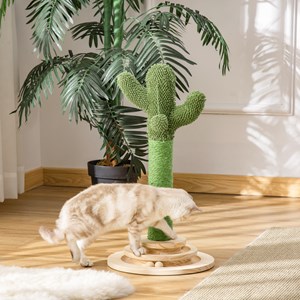 Griffoir chat design cactus - jouets intégrés - bois de pin sisal vert