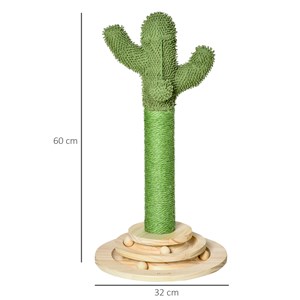 Griffoir chat design cactus - jouets intégrés - bois de pin sisal vert