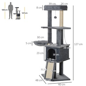Arbre à chat multi-équipement peluche haute densité gris