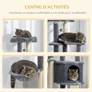 Arbre à chat multi-équipement peluche haute densité gris