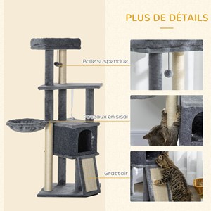 Arbre à chat multi-équipement peluche haute densité gris