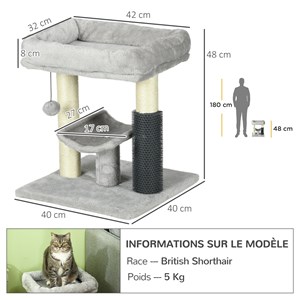 Arbre à chat griffoirs massant panier plateforme jeu boule gris