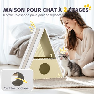 Niche maison chat design - 2 tapis, 2 grattoirs - blanc beige