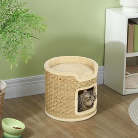 Panier coussin griffoir chat 3 en 1 jonc de mer peluche beige