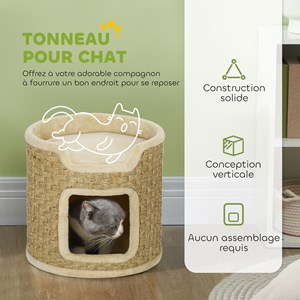 Panier coussin griffoir chat 3 en 1 jonc de mer peluche beige