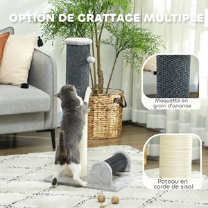 Arbre à chat griffoir h.85 cm - jeu boule, bande massante - gris