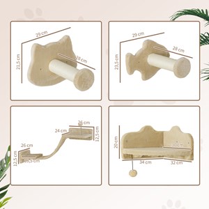 Arbre à chat mural - étagères murales chat - parcours mural 4 pièces - beige