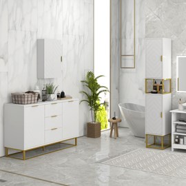 Armoire murale de salle de bain poignée métal doré mdf blanc