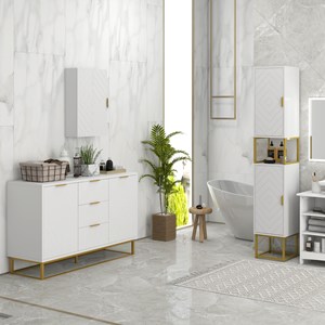 Armoire murale de salle de bain poignée métal doré mdf blanc