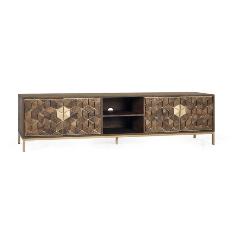 Meuble tv 4 portes bois marron -