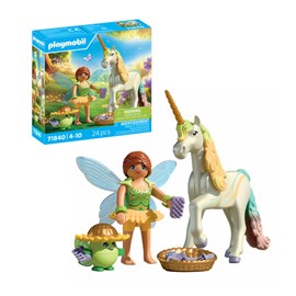 Licorne fleur d'arc en ciel avec fée
