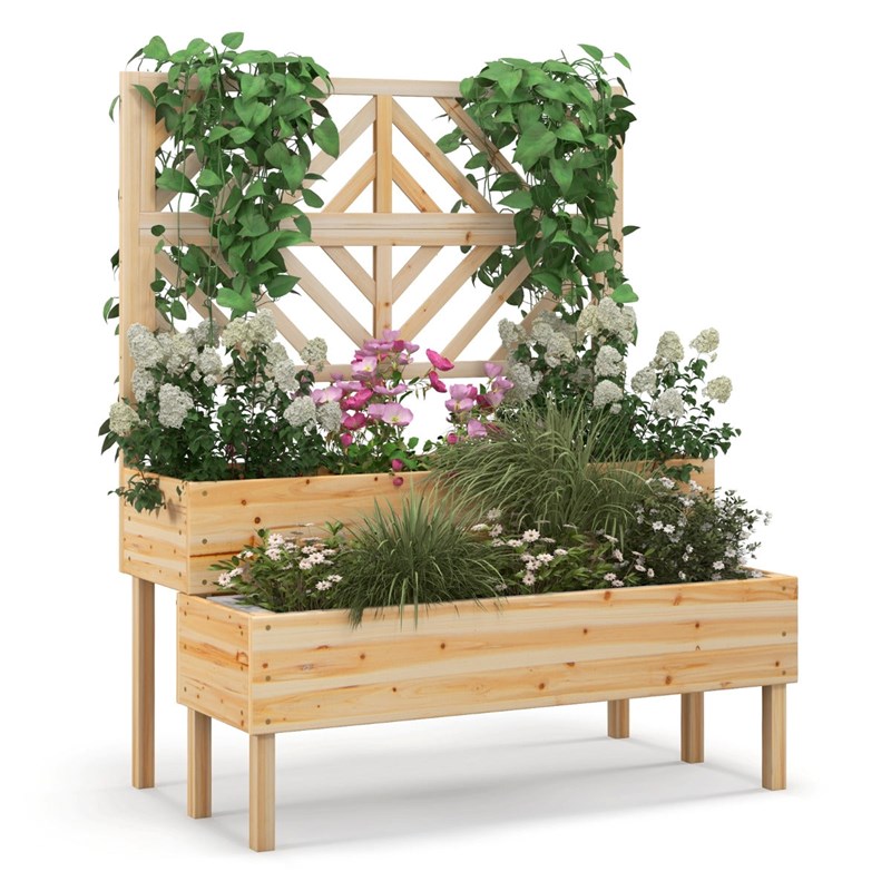 Helloshop26 - Jardinière avec treillis à 2 niveaux en 109 x 62 x 135 cm bois marron