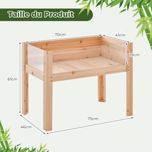 Jardinière surélevée en bois trous de drainage 75 x 46 x 61 cm bois marron