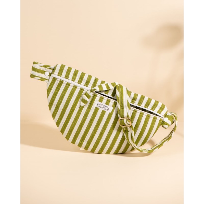 Sac banane à langer kimi rayures vert olive
