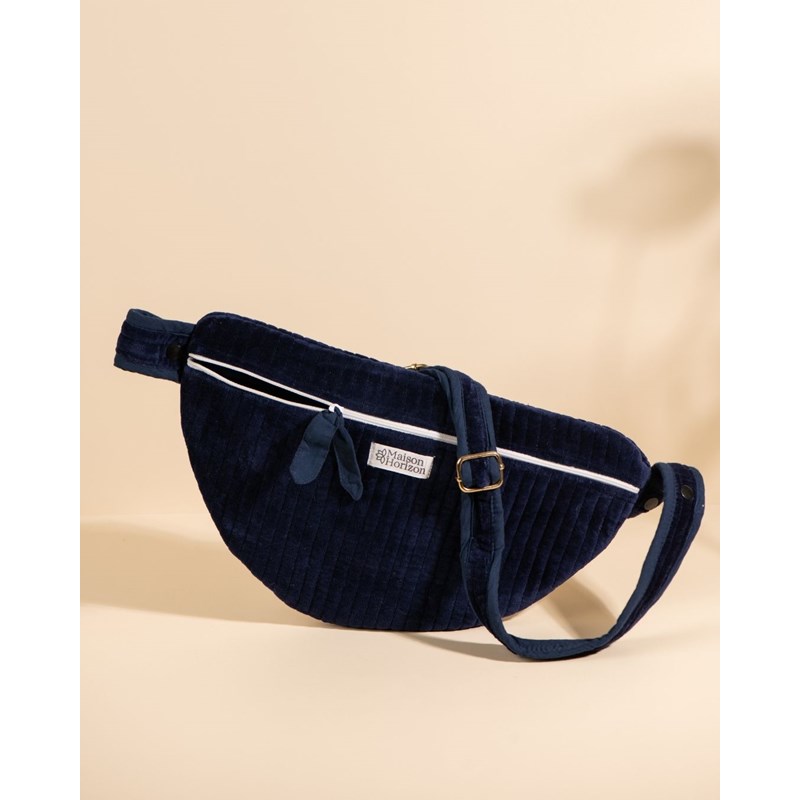 Sac banane à langer kimi velours bleu nuit