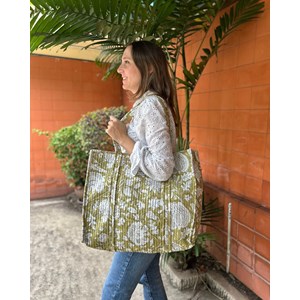 Sac cabas réversible deepa light kaki floral
