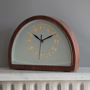 Horloge lumineuse à poser effet bois - demi-cercle 26 cm - led chaude -
