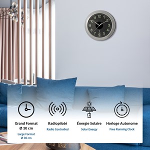 Fishtec - horloge murale analogique solaire et radio-pilotée - grands
