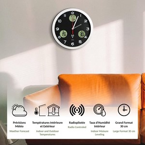 Horloge murale station météo lcd radiopilotée