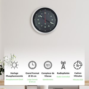 Horloge murale style compteur phosphorescente