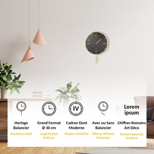 Horloge murale à balancier chiffres romains vintage
