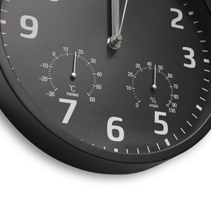 Horloge murale radiopilotée hygromètre thermomètre fond noir