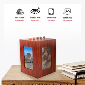 Porte photos 360 bois massif rotation 360° 5 classeurs 100 photos