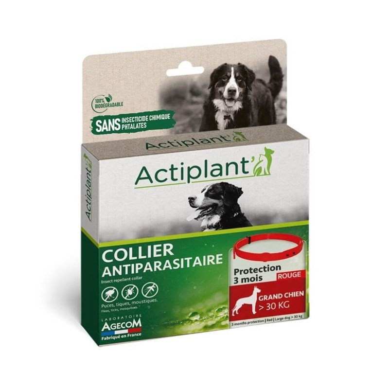 Collier antiparasitaire chien - actiplant' - laboratoire agecom