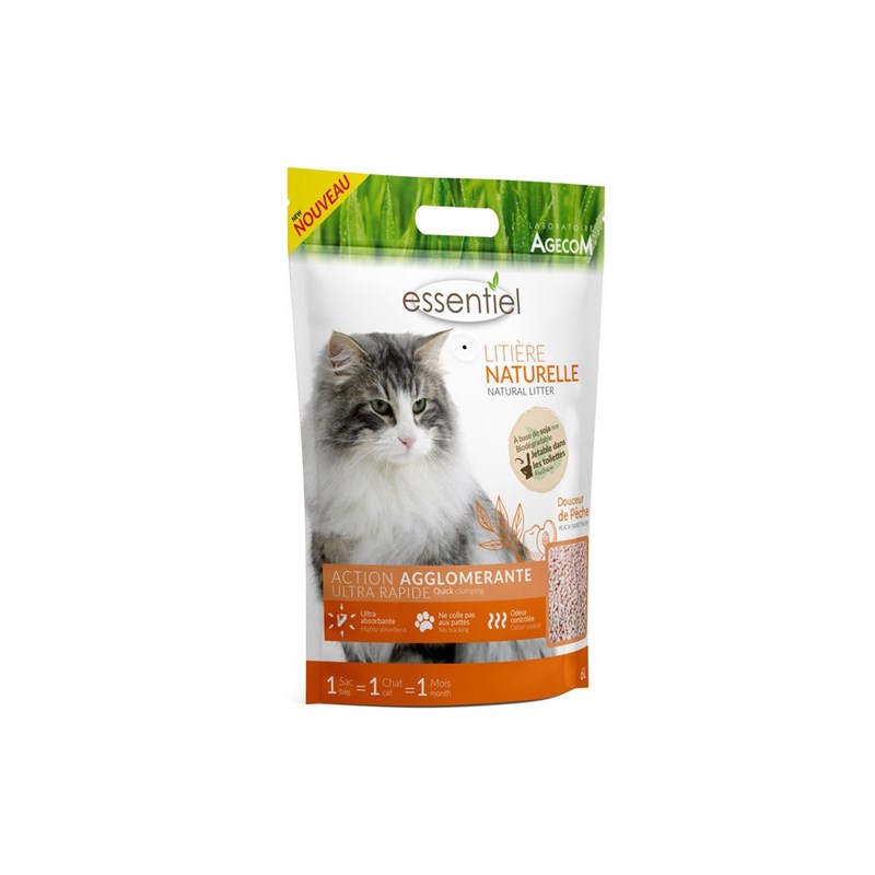 Agecom - Litière naturelle biodegradable pêche 6 l - essentiel