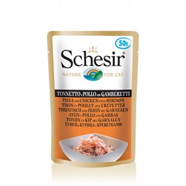 Pâtée en gelée thon&nbsp;poulet&nbsp;crevettes chat (sachet 85g) - schesir