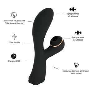 Stimulateur clitoridien et vibromasseur - 15 programmes - noir - sextoy