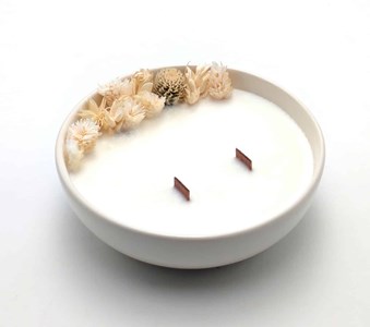 Grande bougie fleurs séchées coton