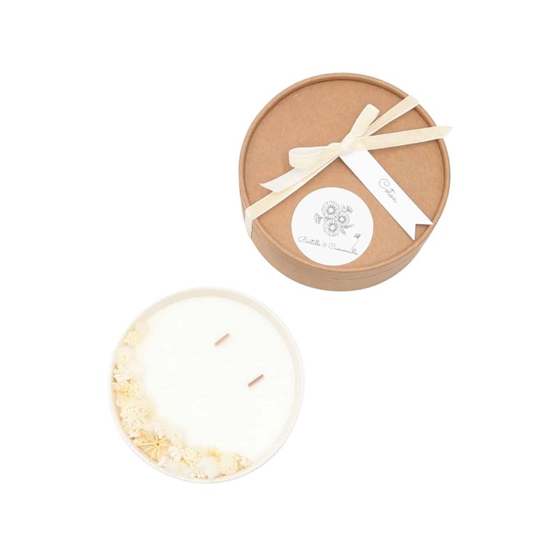 Grande bougie fleurs séchées coton