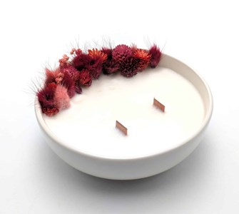 Grande bougie fleurs séchées cerise