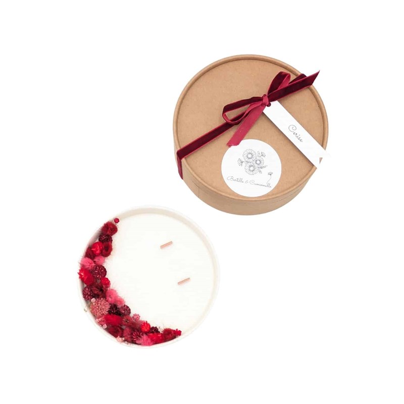 Grande bougie fleurs séchées cerise