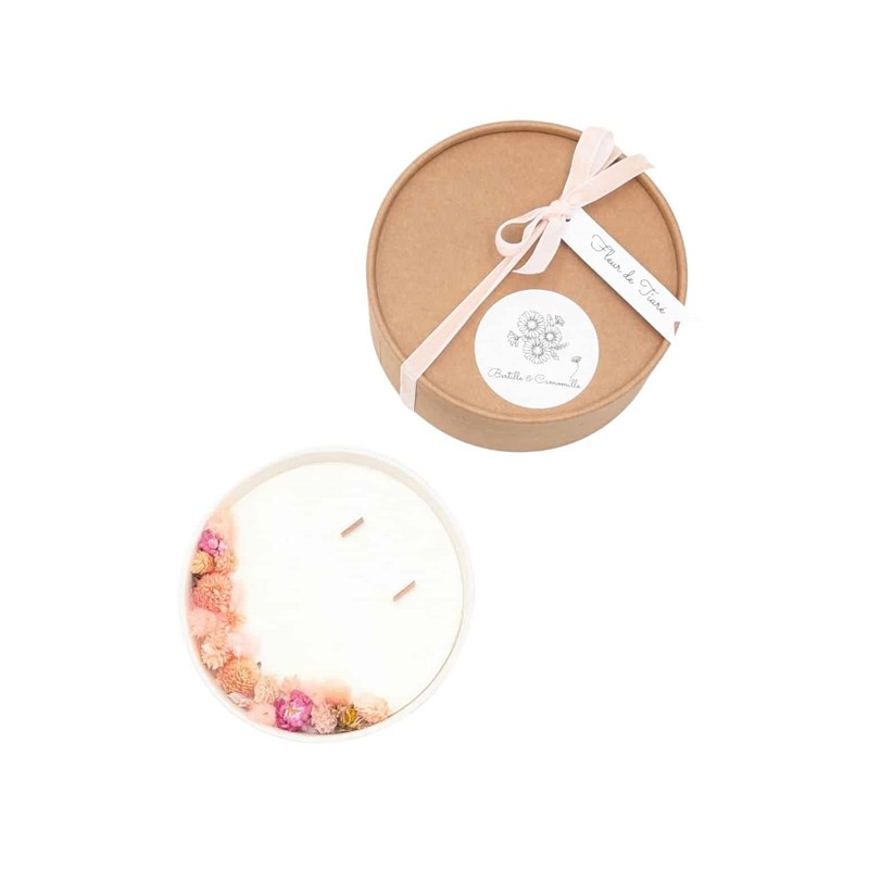 Grande bougie fleurs séchées fleur de tiaré