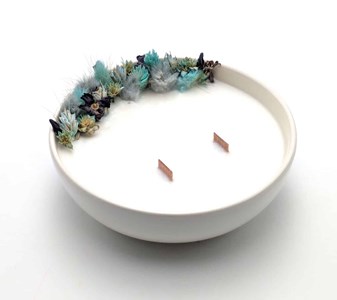 Grande bougie fleurs séchées eucalyptus orange