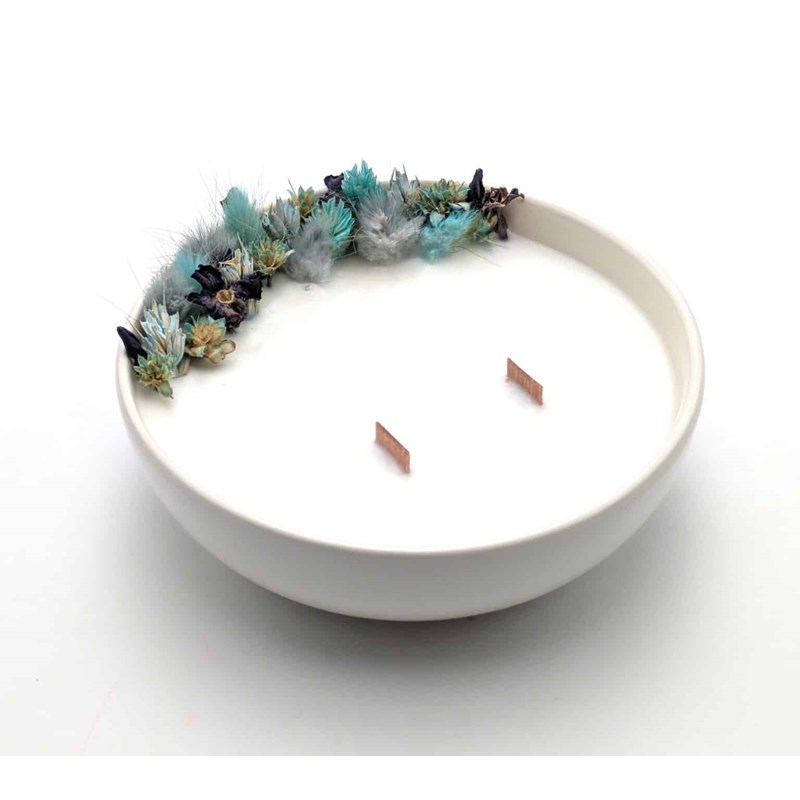 Grande bougie fleurs séchées eucalyptus orange