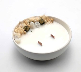 Grande bougie fleurs séchées fleur de lin