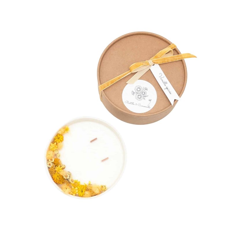 Grande bougie fleurs séchées vanille épicée