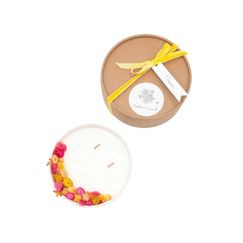 Grande bougie fleurs séchées toscane